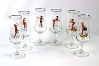 Set of six 50's pin up glasses - rare - vintage